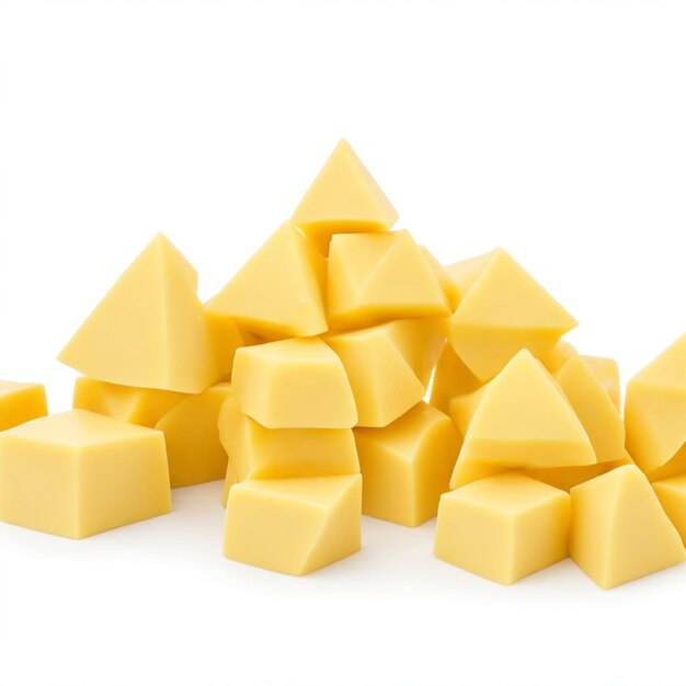 Käse-Pyramide auf weißem Hintergrund AIGenerated