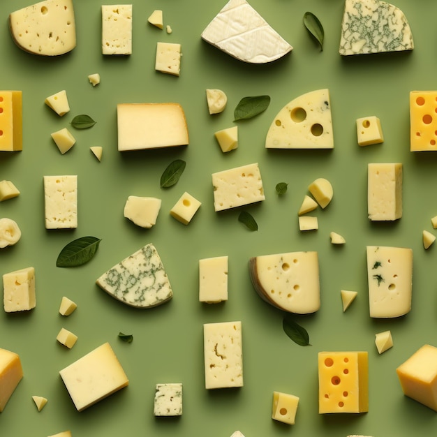 Käse sind auf einem grünen Hintergrund mit Käse und Käse.