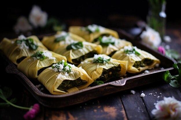 Käse Spinat und Artischocke Tamales