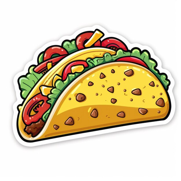 Foto käse- und salat-taco-aufkleber-cartoon holographischer diecut ohne hintergrund weißer umriss-stil roh-stilisierung 250 job-id af7726c28d0047b8b73a58cef82a8bc1