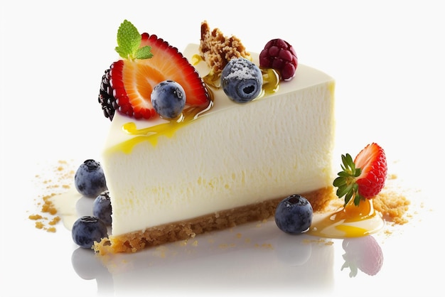 Käsekuchen-Dessert isoliert auf einem reinen weißen Hintergrund