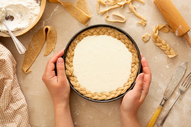 Käsekuchen Kochen Backen Dessert Schritt sieben Rezept Draufsicht