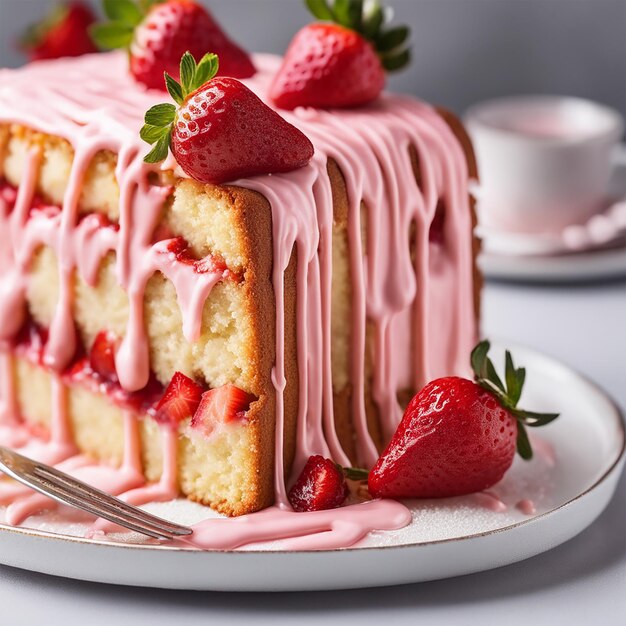 Käsekuchen mit Erdbeeren auf einem Teller