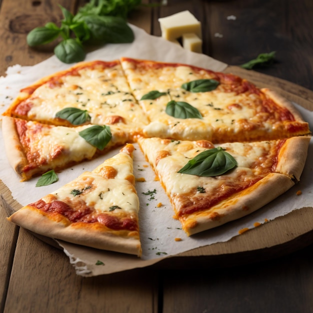 Käsepizza auf hölzernen Hintergrundillustrationsbildern