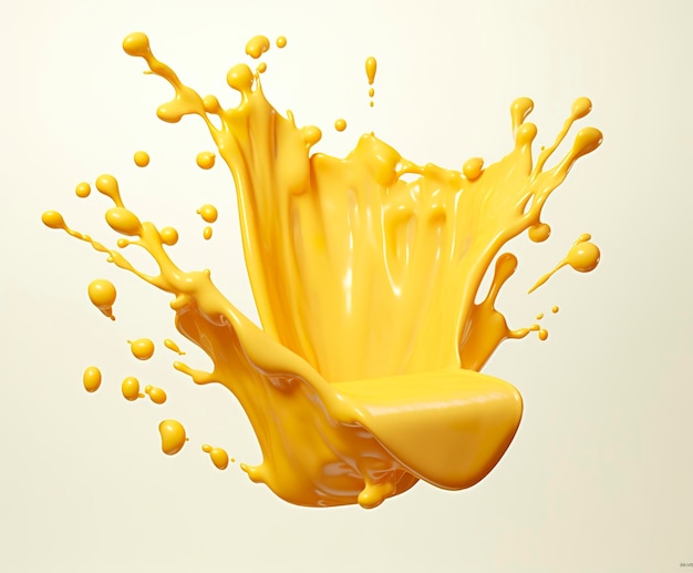 Käsesauce spritzt in der Luft mit Cheddar-Käse 3D-Rendering Generative KI