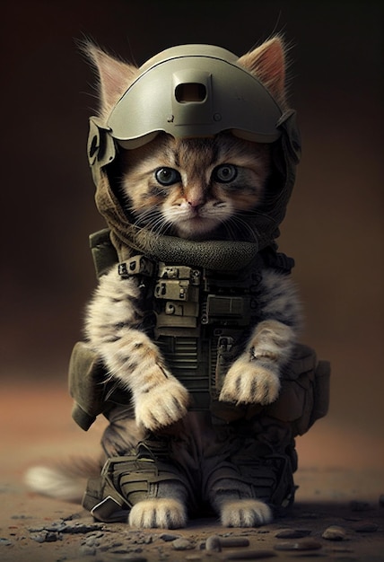 Kätzchen in Militäruniform KI-generiert