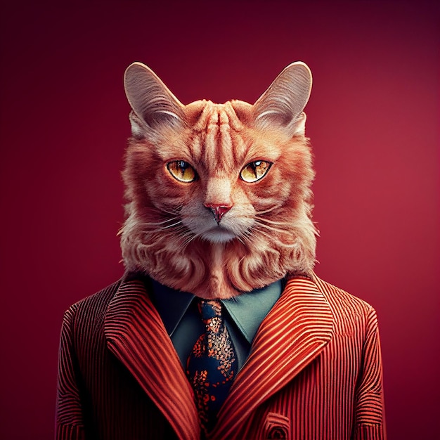 Kätzchen Kätzchen in schlauem formalen Anzug und Hemd Abendessen tragen rotes Büro Corporate