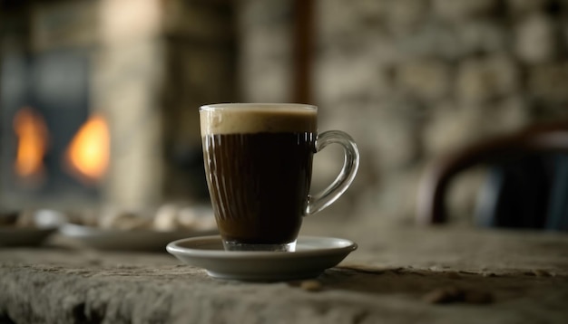 Kaffee auf Stein verschwommener Hintergrund Rustikaler Pub Generative KI