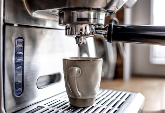 Foto kaffee-cappuccino-zubereitungsprozess mit café-maker