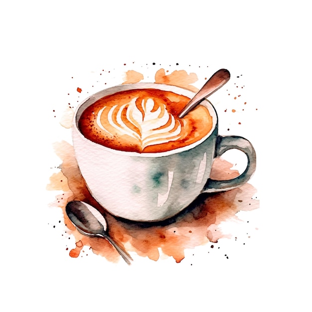 Kaffee eine Tasse Kaffee Kaffee Kaffee mit Sahne Kaffee im Aquarell-Stil Kaffee