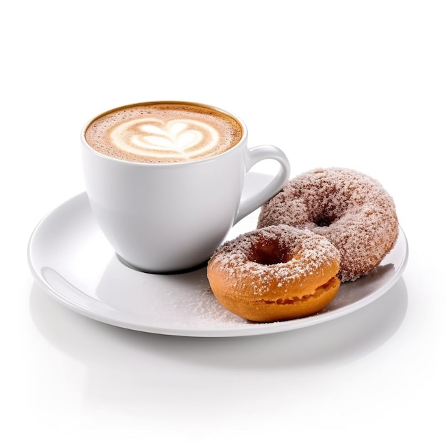 Kaffee mit Donut isoliert auf weißem Hintergrund