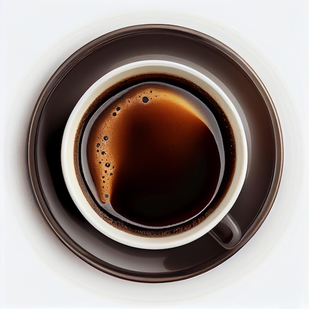 Kaffee schwarz in einer Kaffeetasse Draufsicht isoliert auf weißem Hintergrund Studio-Konzept-Café-Werbung