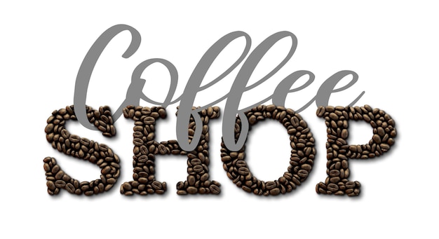 Kaffee-Shap-Typografie-Zitat Kaffeebohnen-Design-Schriftzug Zitat 3D-Rendering