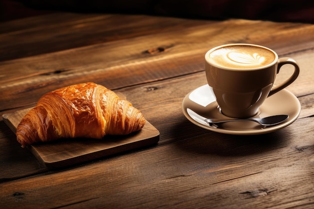 Kaffee und Croissant auf dem Tisch