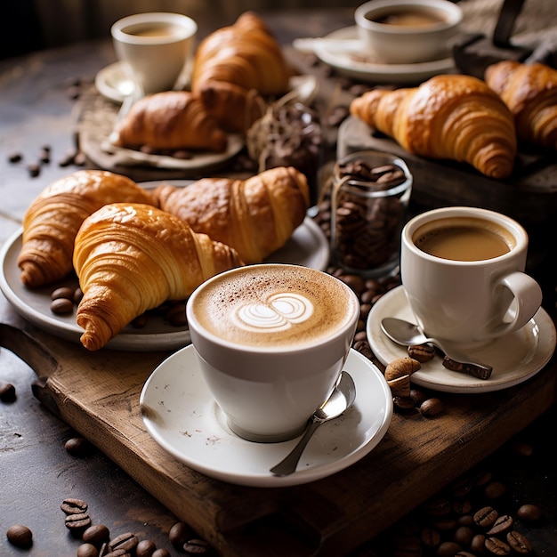 Foto kaffee und croissants sind ein genuss