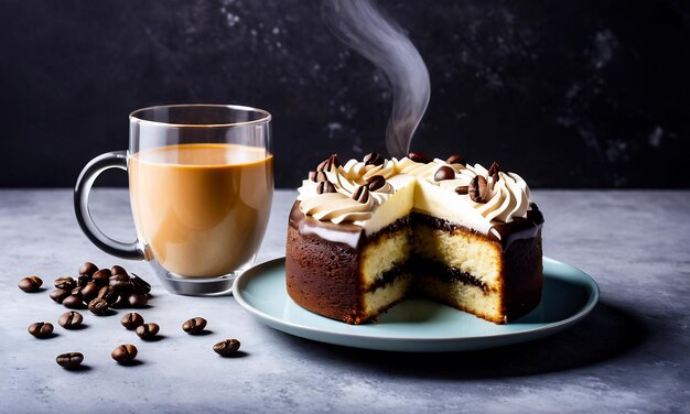 Foto kaffee und schokoladenkuchen dessert kaffee latte und sahne kuchen