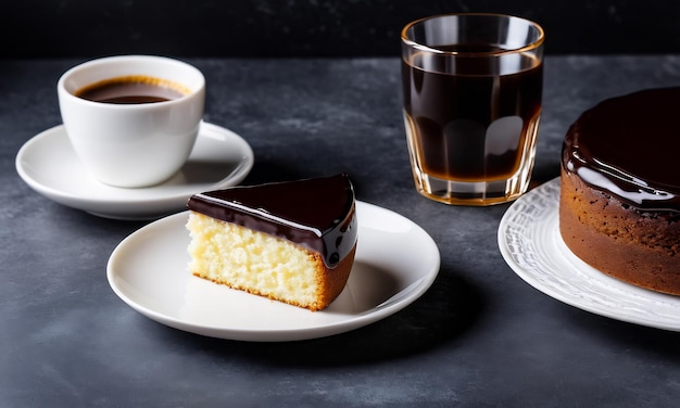 Foto kaffee und schokoladenkuchen dessert kaffee latte und sahne kuchen