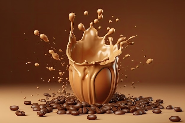 Kaffee wird in eine Tasse voller Kaffeebohnen gegossen Generative KI