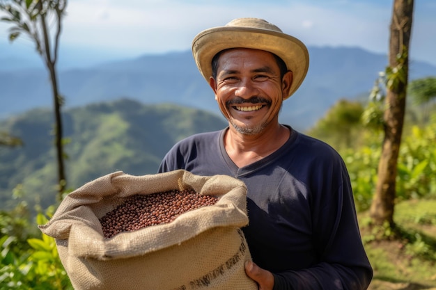 Kaffeebauer lächelt Natur Pflanzensamen erzeugen Ai