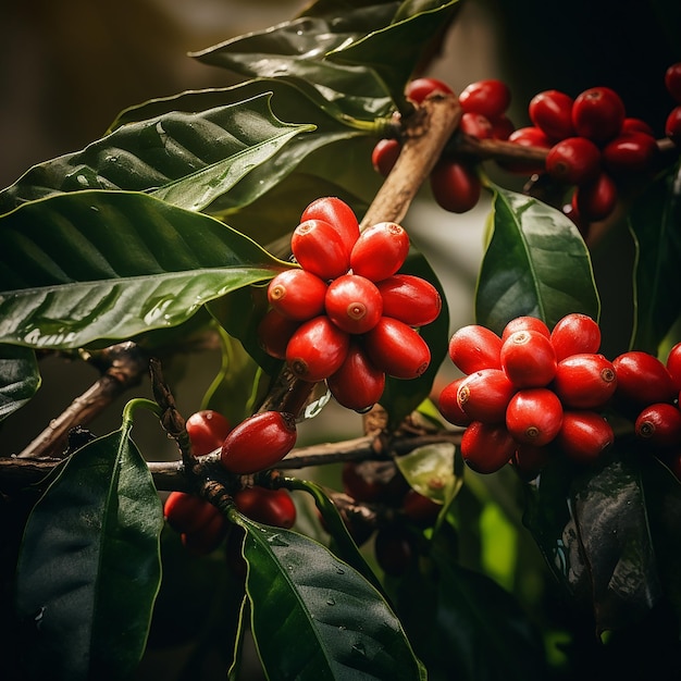 Kaffeebaum lässt rote reife Früchte