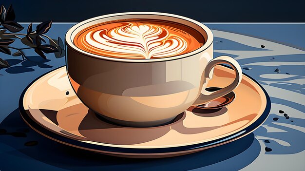 Foto kaffeebecher in minimaler form mit einer kombination aus creme und marine-hintergrundfarbe mit hintergrundbeleuchtung