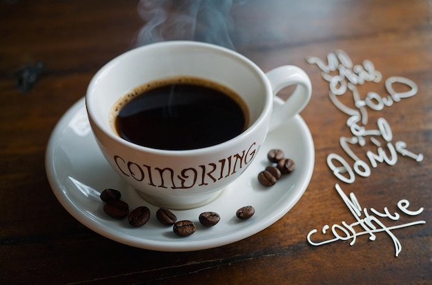 Kaffeebecher mit einem Good Morning-Schreiben