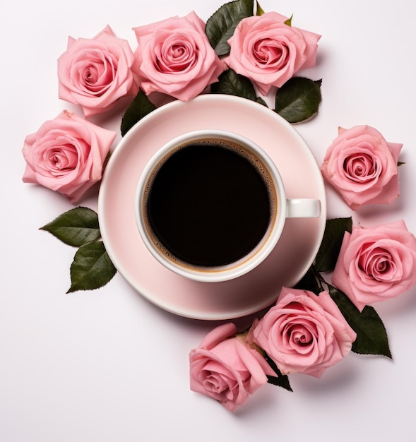 Kaffeebecher mit Rosenblumen