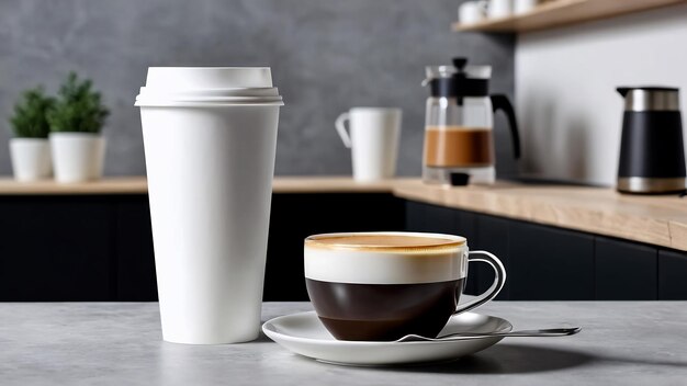 Kaffeebecher-Mockup-Design Leer Kaffeebechern-Mockups aus Papier Kaffeetaschen Kaffeebohnen