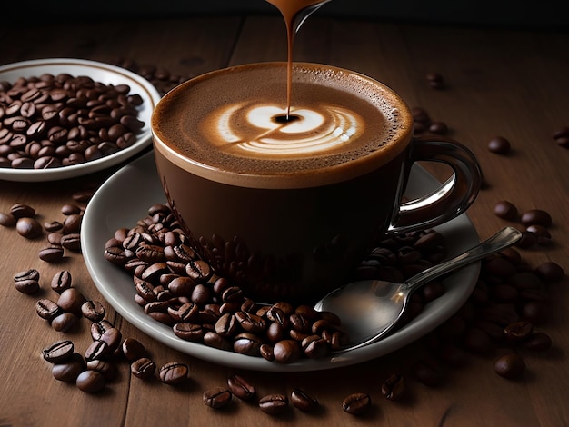 Kaffeebecher und Bohnen KI Generative Bild