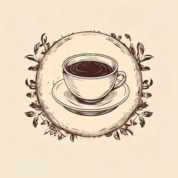 Kaffeebecher Vintage-Rahmen Doodle-Sketch mit einer Tasse Kaffee Handgezeichnetes Getränk Generative Ai-Illustration