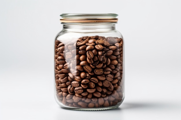 Kaffeebohne in einem Glas auf weißem Hintergrund