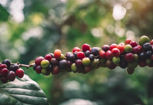 Kaffeebohnen reifen auf einem Baum in einer Kaffeeplantage