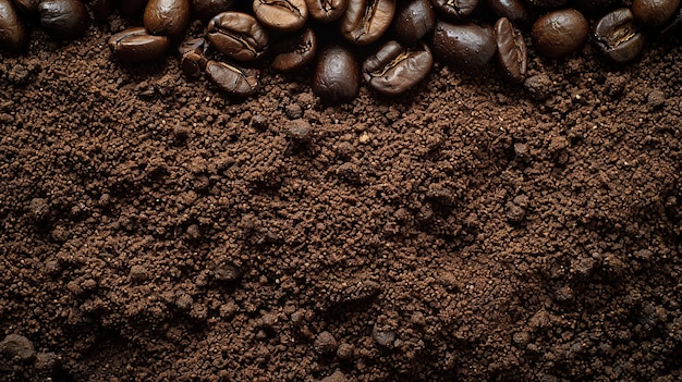 Kaffeebohnen und gemahlener Kaffee auf braunem Hintergrund