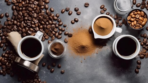 Kaffeebohnen und Kaffeebohnen auf einem Tisch