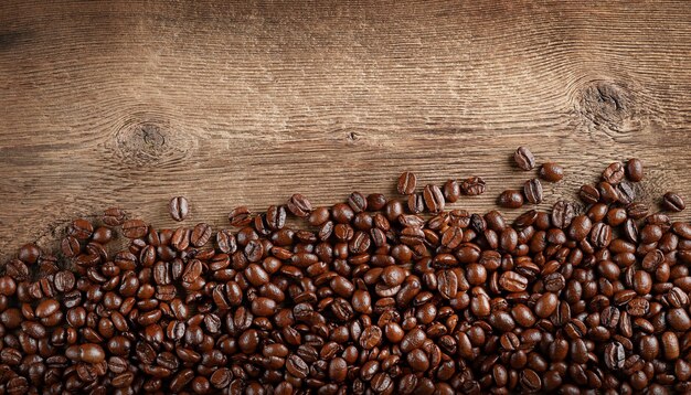 Kaffeehintergrund auf rustikaler hölzerner Beschaffenheit. Flach legen, Platz kopieren