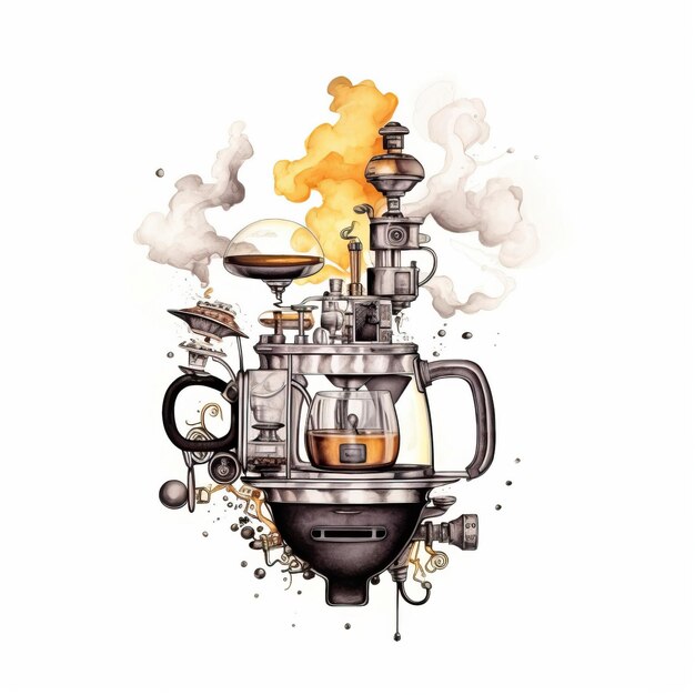 Kaffeemaschine Surrealismus Kunststil weißer Hintergrund