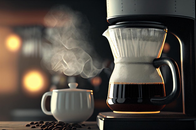 Kaffeemaschine und Tasse Kaffee AI generiert