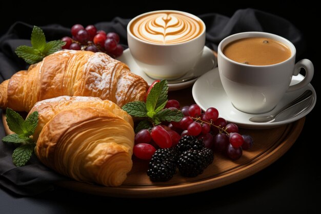 Foto kaffeepause-kit mit kaffeetassen, gebäck und einer zeitung generative ki