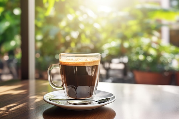 Kaffeetasse auf dem Tisch Modernes Café Hintergrund verschwommen