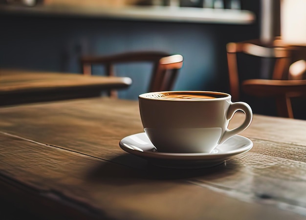 Kaffeetasse auf Holztisch im Café