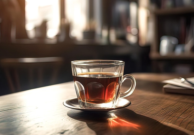 Kaffeetasse auf Holztisch im Café