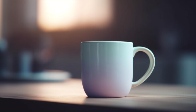 Kaffeetasse auf Holztisch in Nahaufnahme mit von KI generiertem Kopierraum