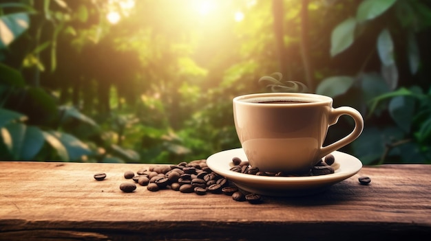 Kaffeetasse auf natürlichem Hintergrund Illustration AI GenerativexA