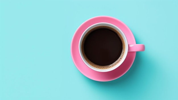 Kaffeetasse auf rosa und blauem Hintergrund