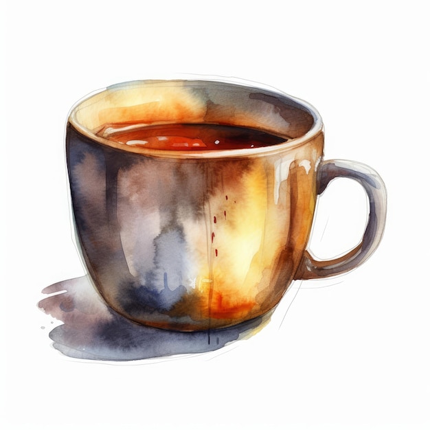 Kaffeetasse auf weißem Hintergrund im Aquarell-Stil, die von KI generiert wurde