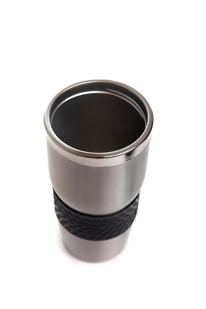 Foto kaffeetasse aus metall mit gummigriff