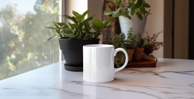 Kaffeetasse Close-up von Tasse einfache weiße Tasse Kaffee auf dem Tisch Generative Ai Inhalt