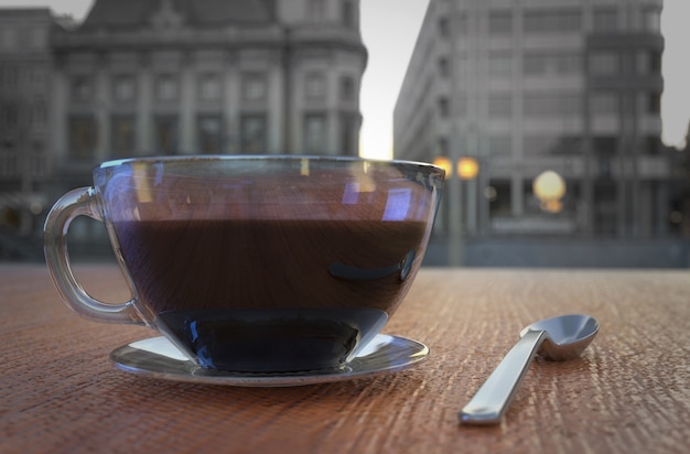 Kaffeetasse in der Kaffeestube - Weinleseart. 3D-Rendering