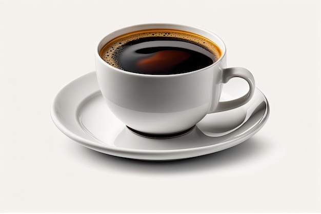 Kaffeetasse mit Espresso darin voll isoliert auf weißem Nachschlagen