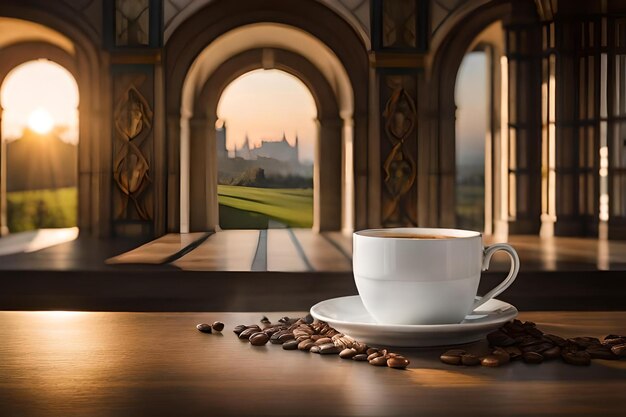 Kaffeetasse-Präsentation in einem luxuriösen französischen Schloss